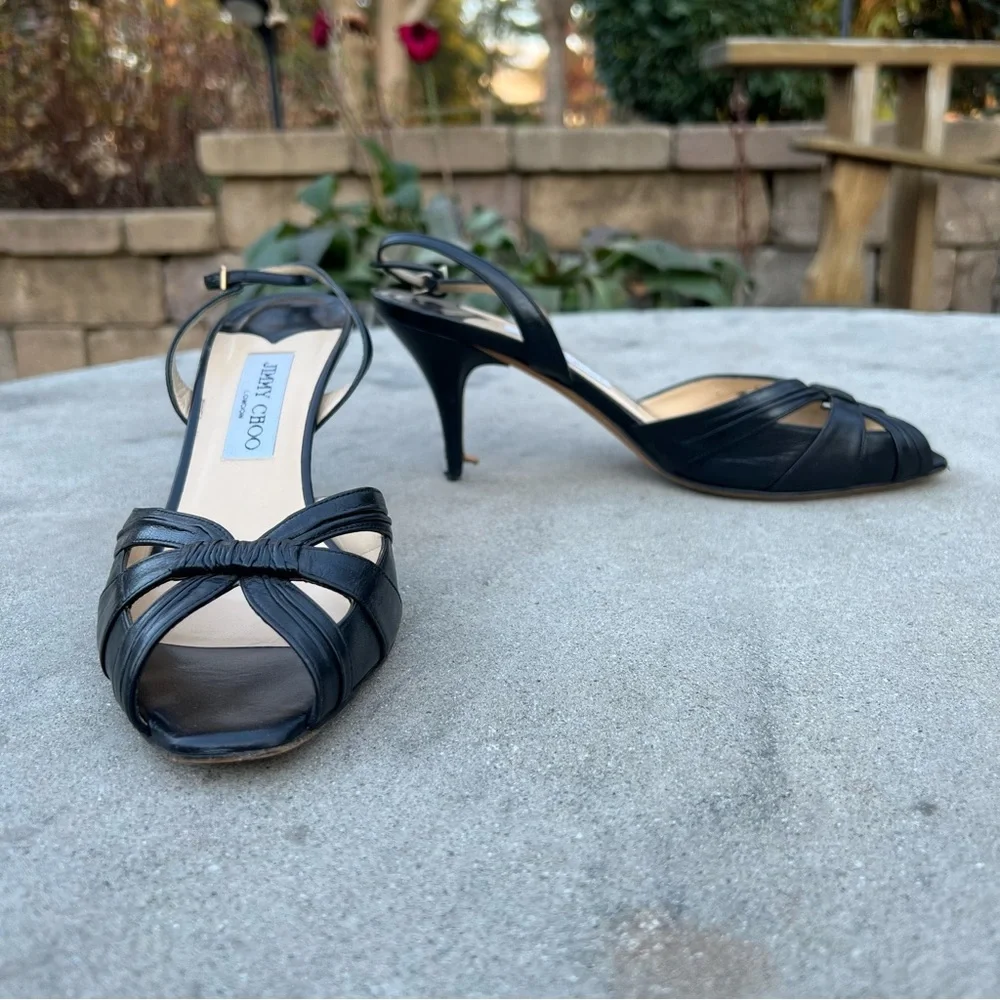 Jimmy Choo Black Slingback Open Toe Heels Size  40 - Picture 4 of 13